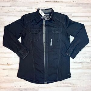 NWT MEDIUM BUCKLE BLACK BUTTON UP SHIRT MENS